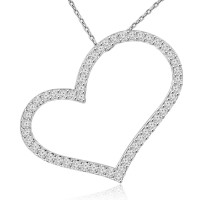1.53 ct Round Cut Diamond Heart Shape Pendant Necklace (G Color SI-1 Clarity) in 14 kt White Gold